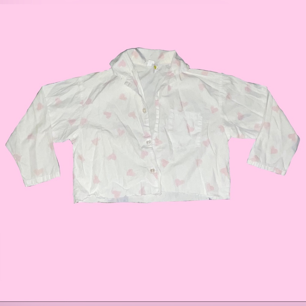 Lovestruck Cropped Heart Pattern Button Down ( White )